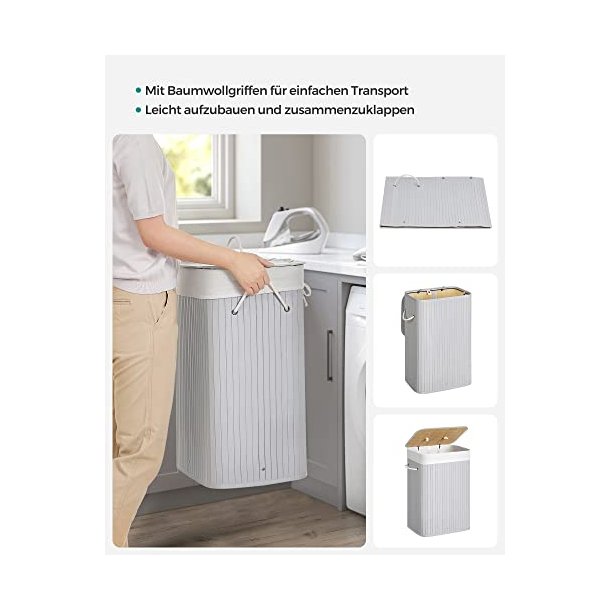 Vasket�jskurv i bambus med vasket�jspose - 70 liter - gr�