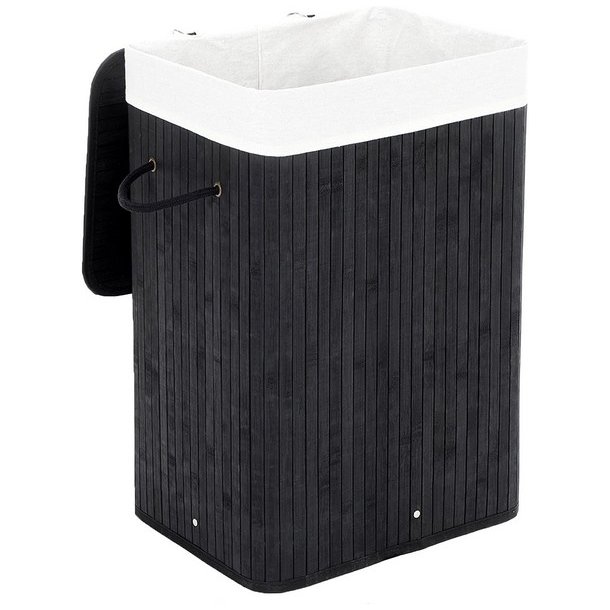Vasketjskurv i bambus med vasketjspose - 70 liter - sort