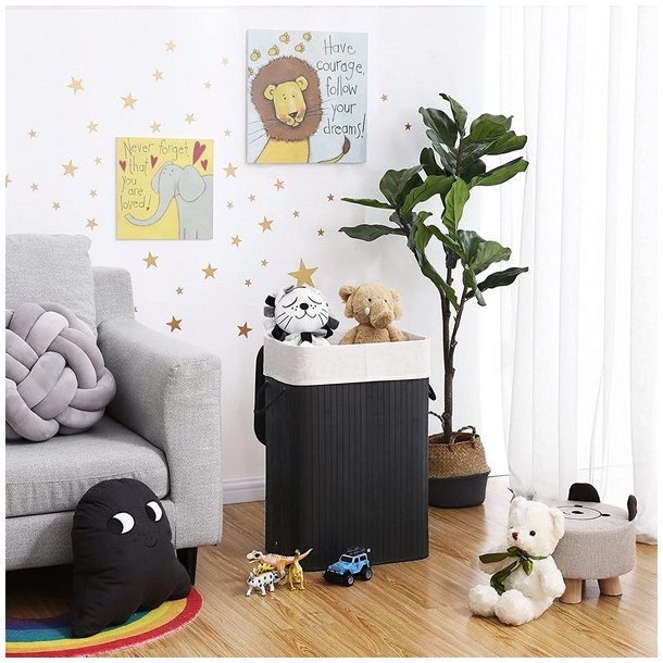 Vasket�jskurv i bambus med vasket�jspose - 70 liter - sort