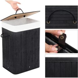 Vasket�jskurv i bambus med vasket�jspose - 70 liter - sort