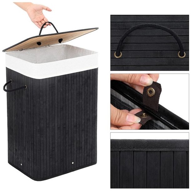 Vasket�jskurv i bambus med vasket�jspose - 70 liter - sort