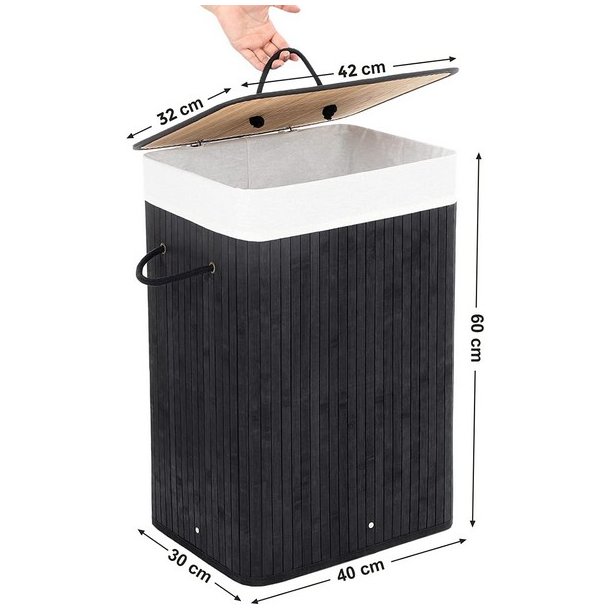 Vasket�jskurv i bambus med vasket�jspose - 70 liter - sort