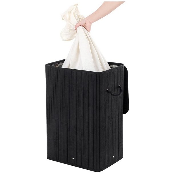 Vasket�jskurv i bambus med vasket�jspose - 70 liter - sort