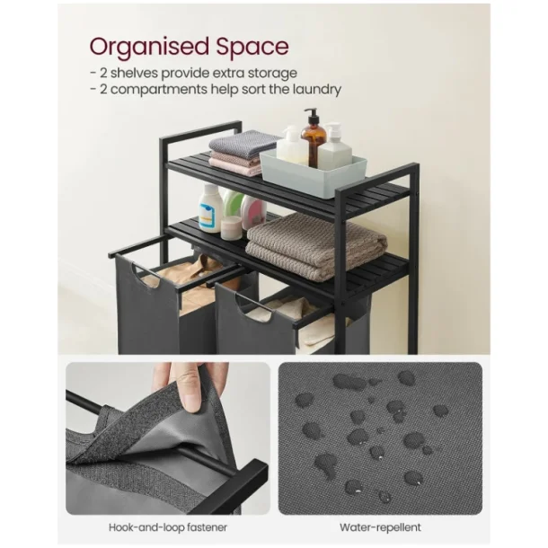 Vasket�jskurv med 2 rum - 2 vasket�jsposer - sorte hylder