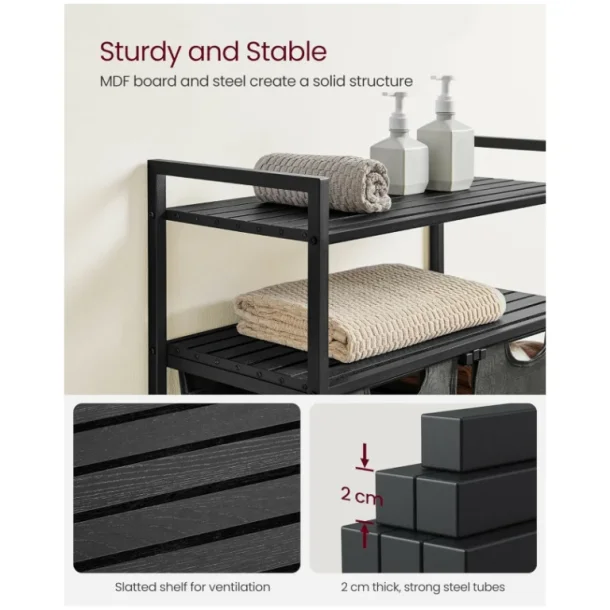 Vasket�jskurv med 2 rum - 2 vasket�jsposer - sorte hylder