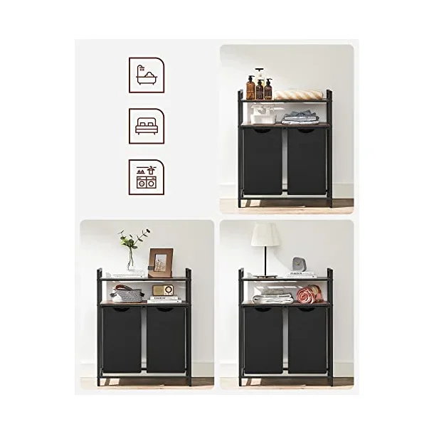 Vasket�jskurv med 2 rum - 2 vasket�jsposer - rustik brune hylder