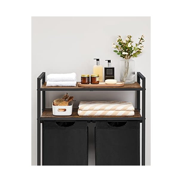 Vasket�jskurv med 2 rum - 2 vasket�jsposer - rustik brune hylder