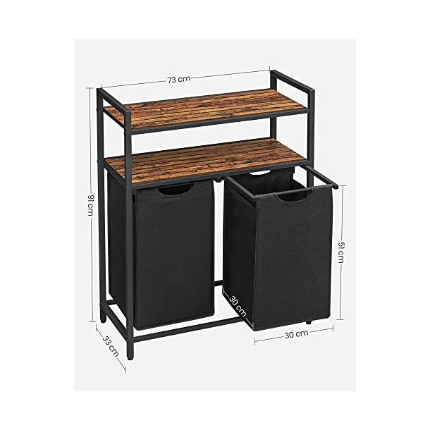 Vasket�jskurv med 2 rum - 2 vasket�jsposer - rustik brune hylder