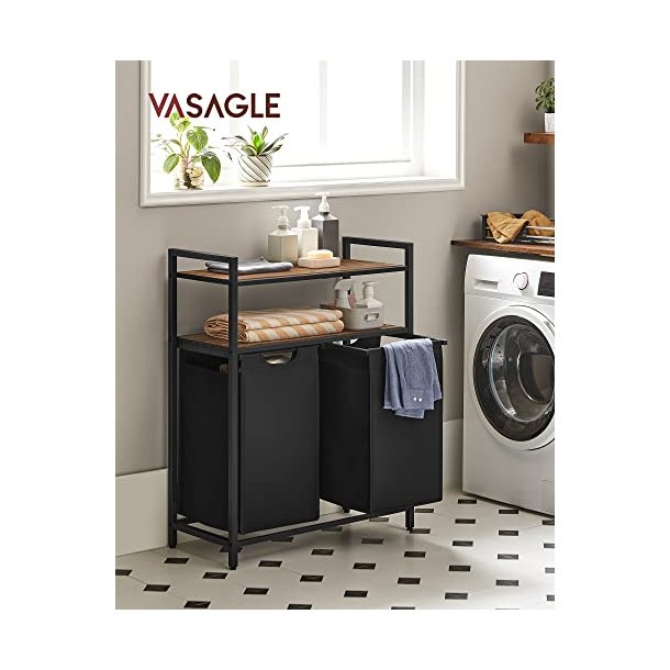 Vasket�jskurv med 2 rum - 2 vasket�jsposer - rustik brune hylder