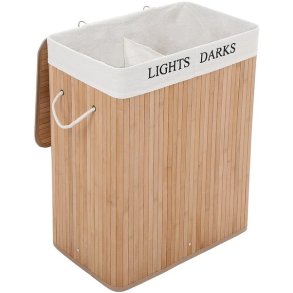 Vasket�jskurv i bambus med 2 delt vasket�jspose - 100 liter - brun