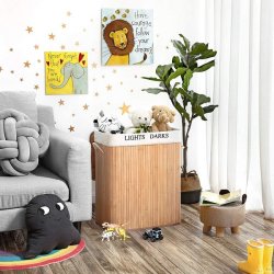 Vasket�jskurv i bambus med 2 delt vasket�jspose - 100 liter - brun