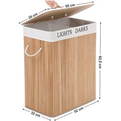 Vasket�jskurv i bambus med 2 delt vasket�jspose - 100 liter - brun