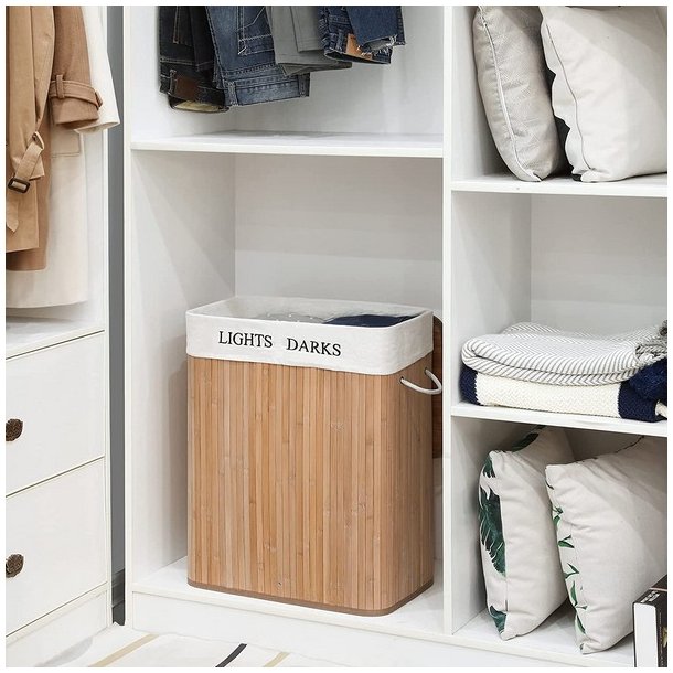 Vasket�jskurv i bambus med 2 delt vasket�jspose - 100 liter - brun