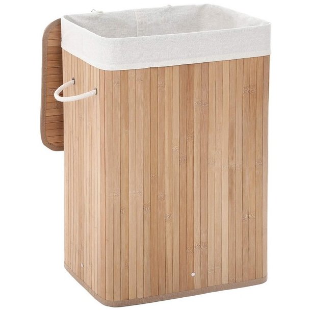 Vasketjskurv i bambus med vasketjspose - 70 liter - brun