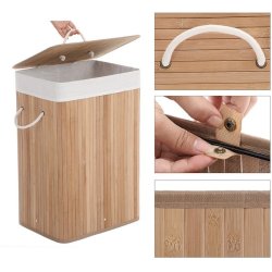 Vasket�jskurv i bambus med vasket�jspose - 70 liter - brun