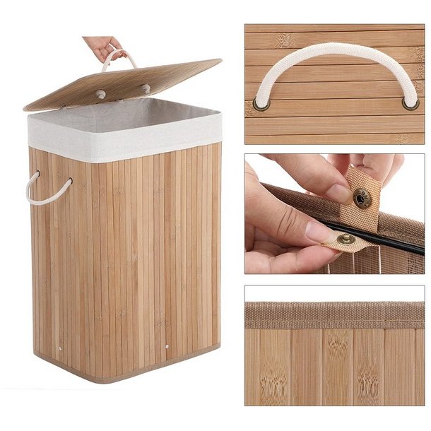 Vasket�jskurv i bambus med vasket�jspose - 70 liter - brun