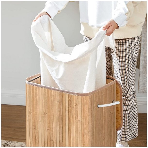 Vasket�jskurv i bambus med vasket�jspose - 70 liter - brun