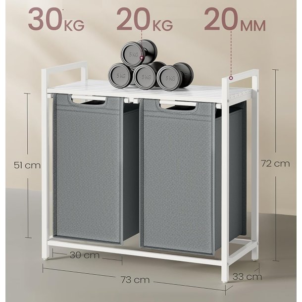 Vasket�jskurve med 2 rum - 2 vasket�jsposer - hvid og gr�