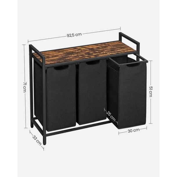 Vasket�jskurve med 3 rum - 3 vasket�jsposer - rustik brun