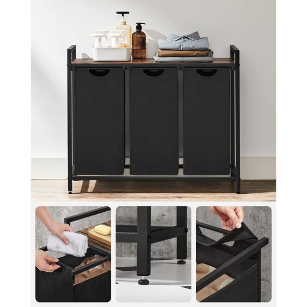 Vasket�jskurve med 3 rum - 3 vasket�jsposer - rustik brun