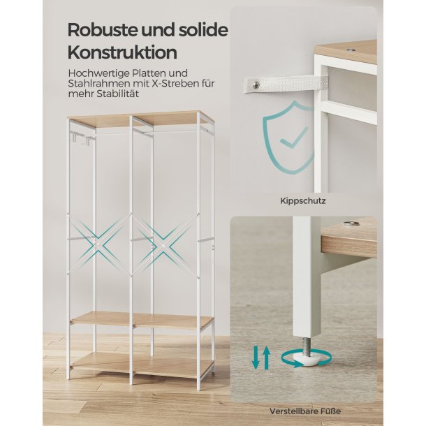 �ben garderobe - �ben t�jstativ - kl�deskab - hvid 40x94,5x180