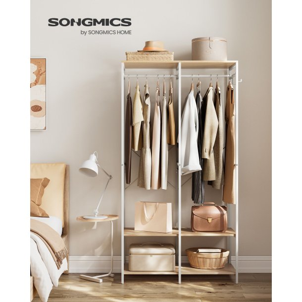 �ben garderobe - �ben t�jstativ - kl�deskab - hvid 40x94,5x180