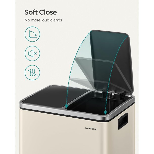 Skraldespand - pedalspand med soft close l�g - 2x15L beige