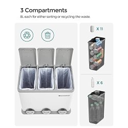 Pedal skraldespand - pedalspand med l�g - 24L (3x8L) hvid metal