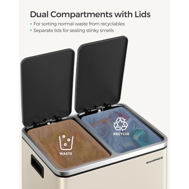 Skraldespand - pedalspand med soft close l�g - 2x15L beige