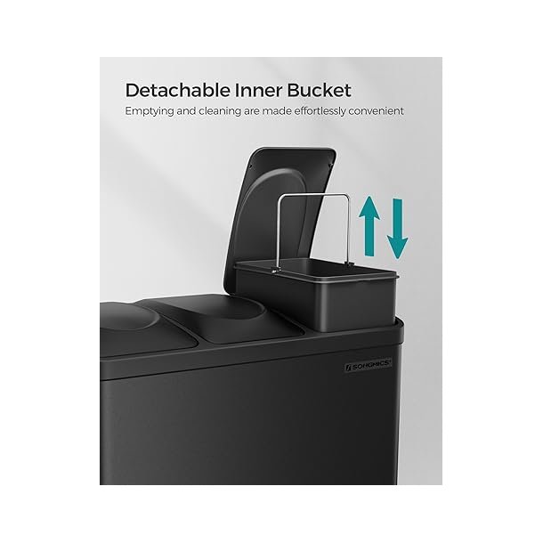 Pedalspand - skraldespand med l�g - 45L (3x15L) sort metal