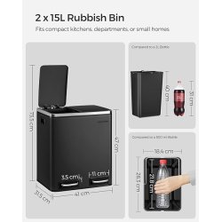 Skraldespand - pedalspand med soft close l�g - 2x15L sort