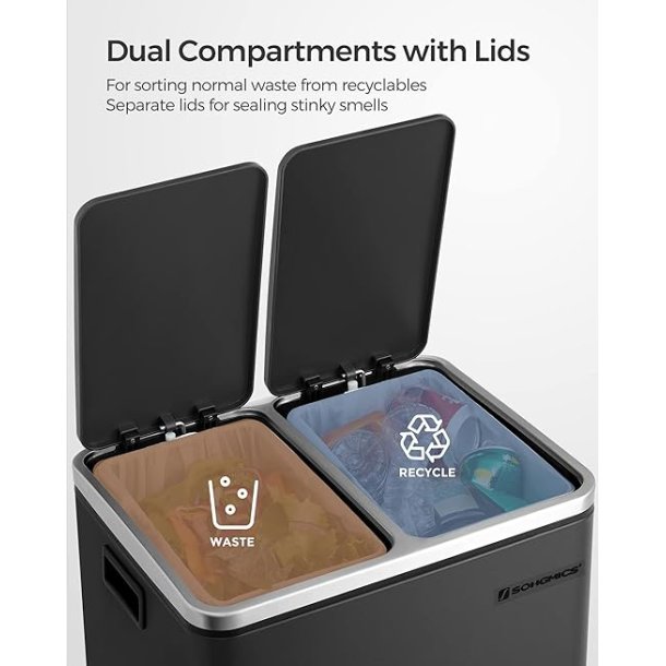 Skraldespand - pedalspand med soft close l�g - 2x15L sort