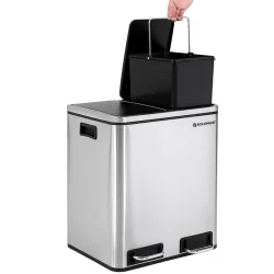 Skraldespand - pedalspand med soft close l�g - 2x15L s�lv