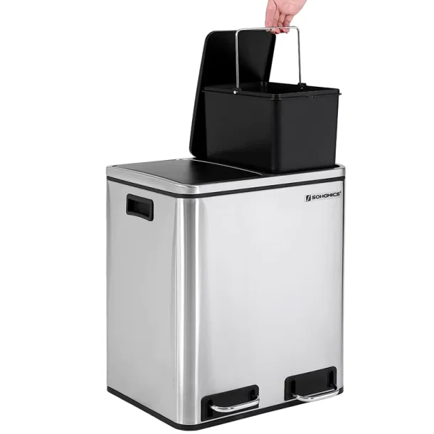 Skraldespand - pedalspand med soft close l�g - 2x15L s�lv