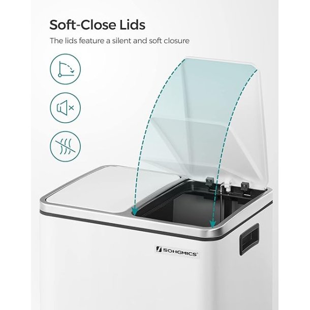 Skraldespand - pedalspand med soft close l�g - 2x15L hvid