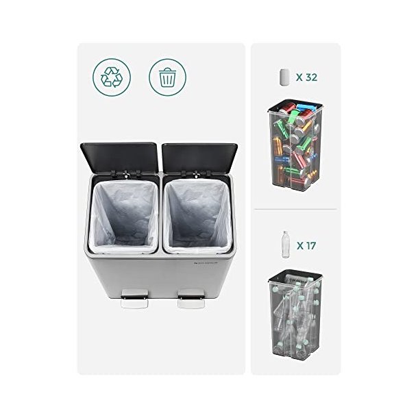 Skraldespand - pedalspand med soft close l�g - 2x24L s�lv