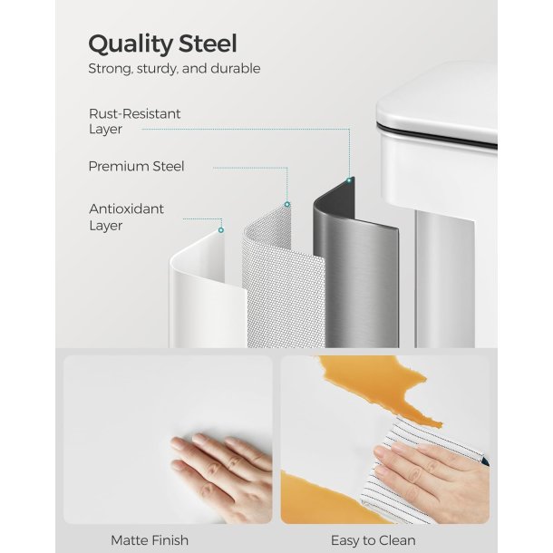 Skraldespand 40 liter - pedalspand med soft close l�g - hvid