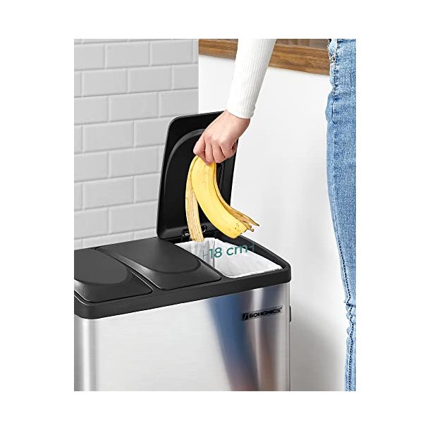 Skraldespand - pedalspand med soft close l�g - 54L (3x18) s�lv/sort