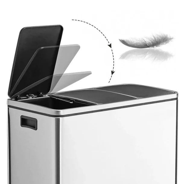Skraldespand - pedalspand med soft close l�g - 54L (3x18) s�lv