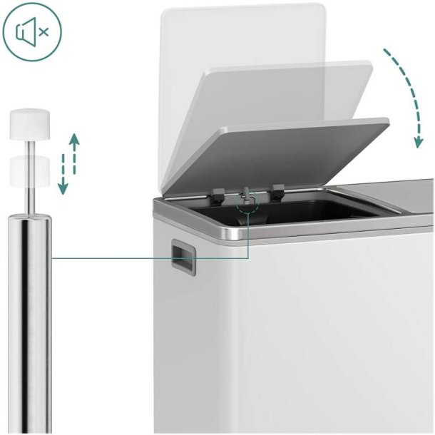 Skraldespand - pedalspand med soft close l�g - 2x30L hvid