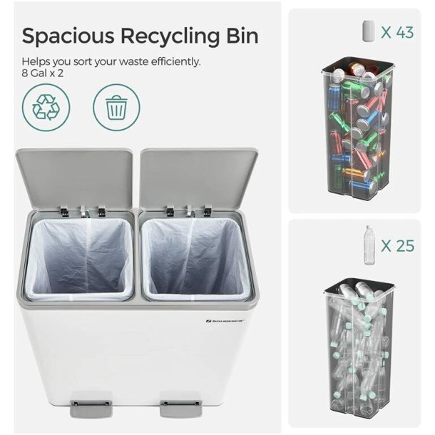 Skraldespand - pedalspand med soft close l�g - 2x30L hvid