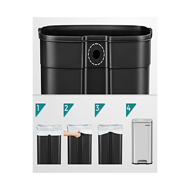 Skraldespand - pedalspand med soft close l�g - 50L s�lv