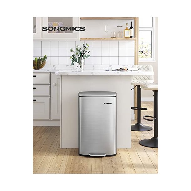 Skraldespand - pedalspand med soft close l�g - 50L s�lv