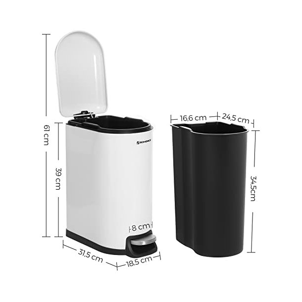 Pedalspand 10L - skraldespand med soft-close l�g - hvid metal