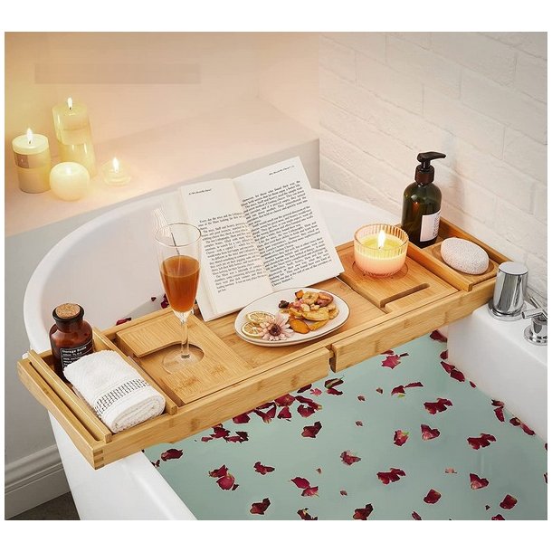 Bakke til badekar - udtrkkelig badekarshylde - bambus 75-109 cm