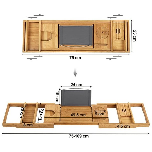 Bakke til badekar - udtrkkelig badekarshylde - bambus 75-109 cm