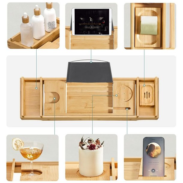 Bakke til badekar - udtrkkelig badekarshylde - bambus 75-109 cm