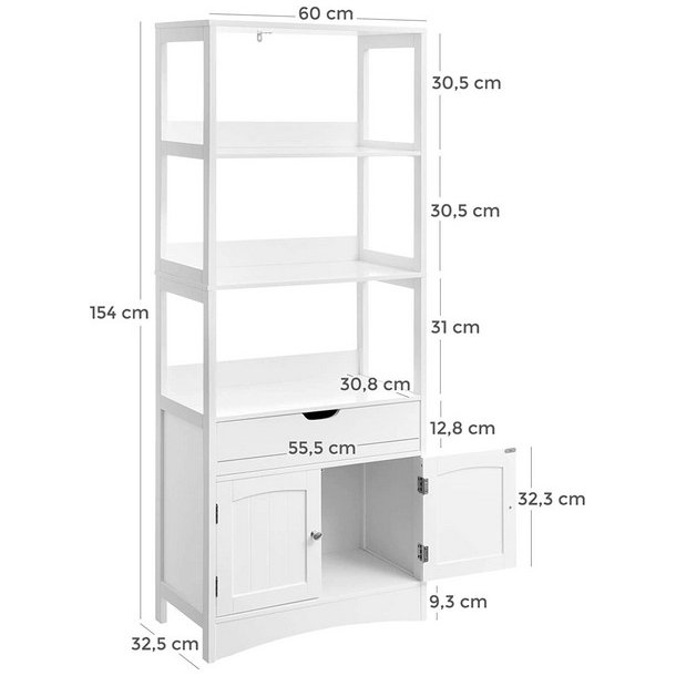Badevrelsesskab - hvid badevrelsesreol - 154 x 60 x 32,5 cm