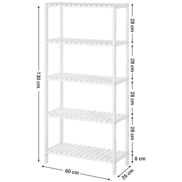 Badev�relsesreol med 5 hylder - bambus reol - 130 x 60 x 26