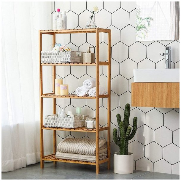 Badevrelsesreol med 5 hylder - bambus reol - 130 x 60 x 26